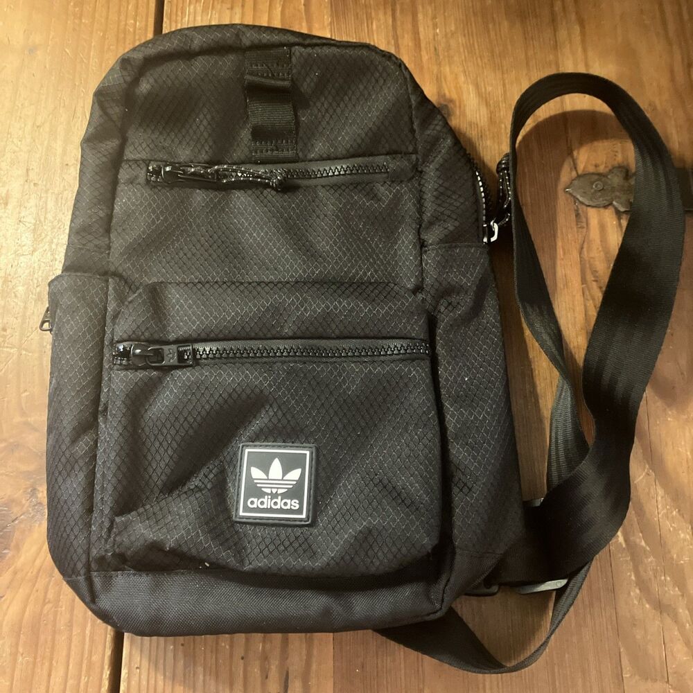 Adidas Utility Sling Bag Mens Crossbody Shoulder Trefoil Zip Pockets Black